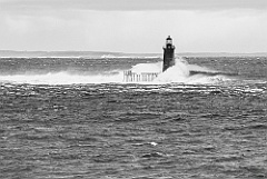 Raging Surf Around Ram Island Ledge Light -BW